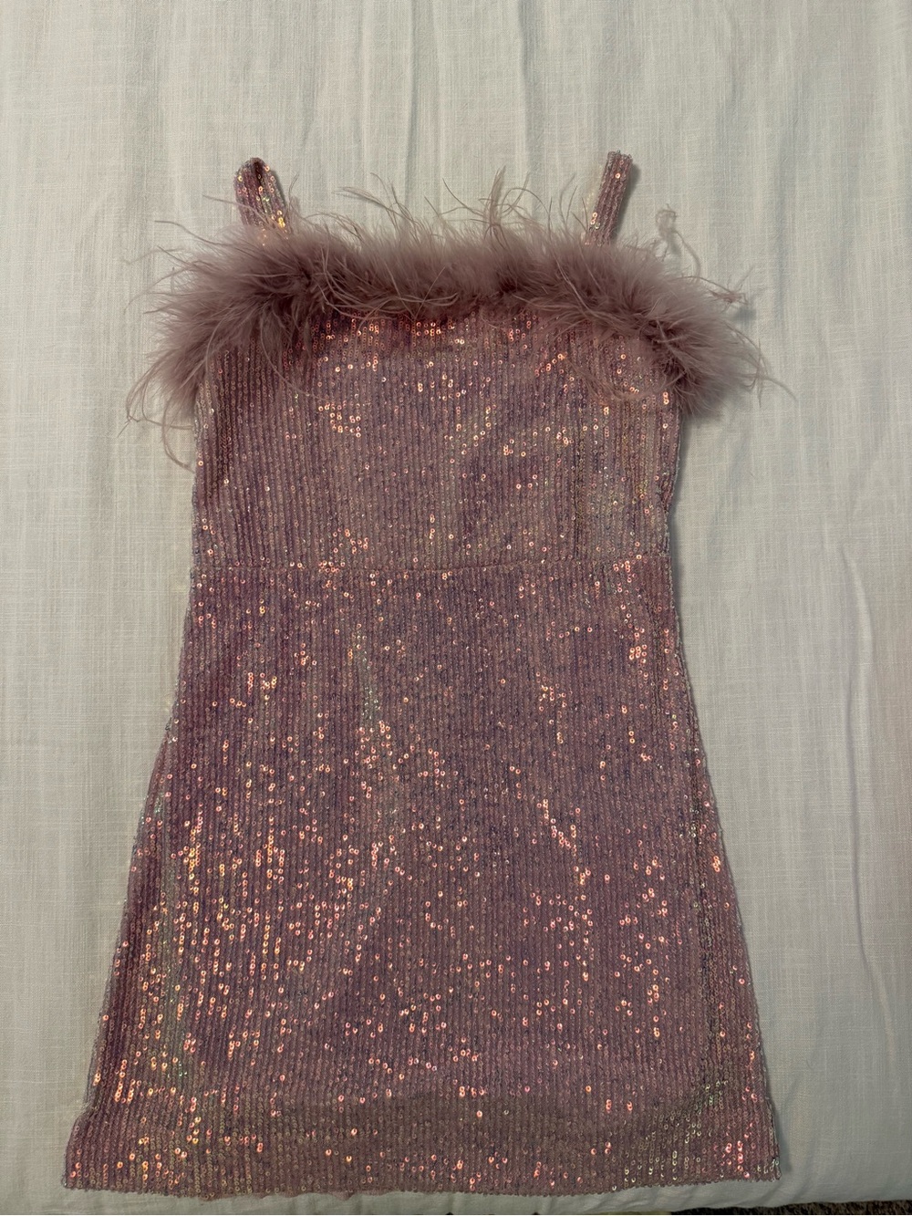 Girls Mauve Sequin Feather-Trim Party Dress